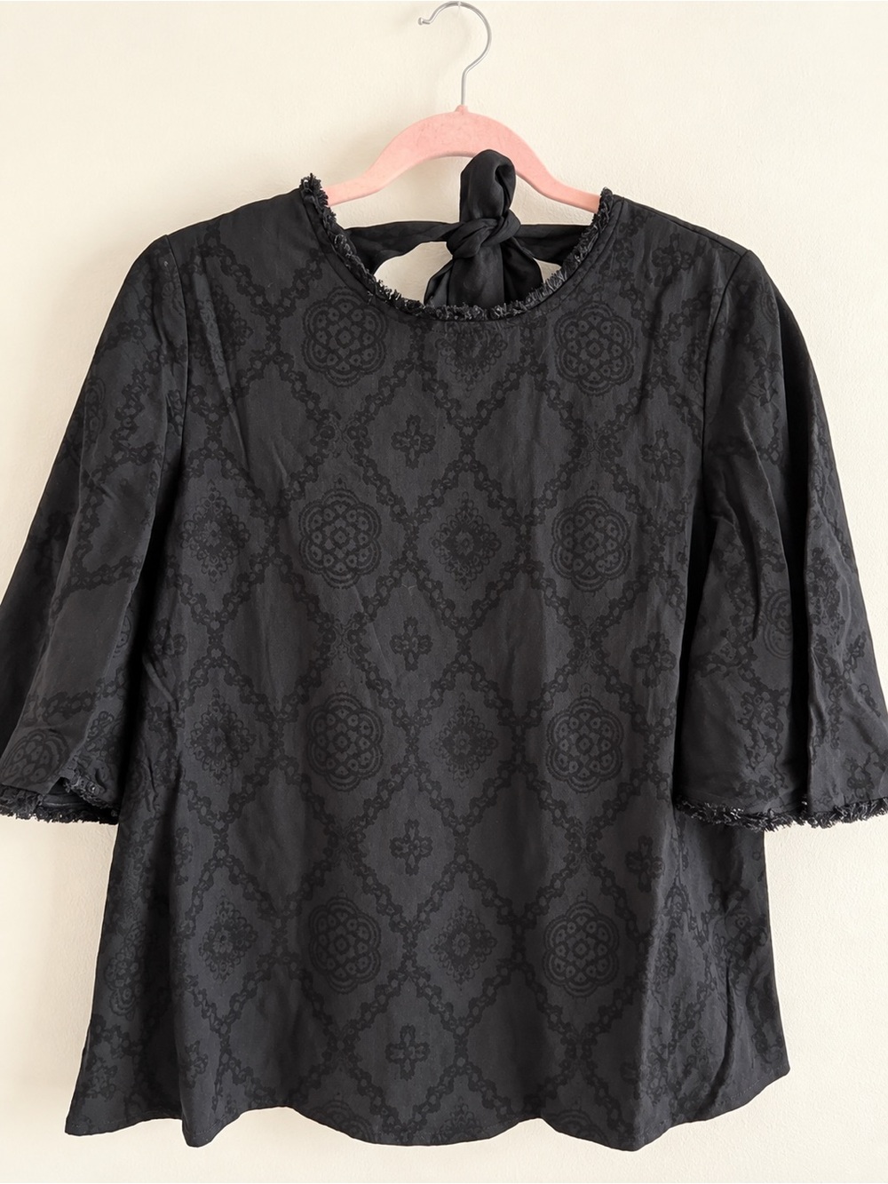 THML Black Jacquard Tie-Back Tunic Top